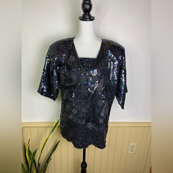 semi queen Tops - Elegant Black Sequin Women's Blouse